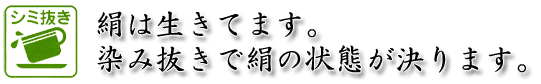 シミ抜き。絹は生きています。染み抜きで絹の状態が決ります。